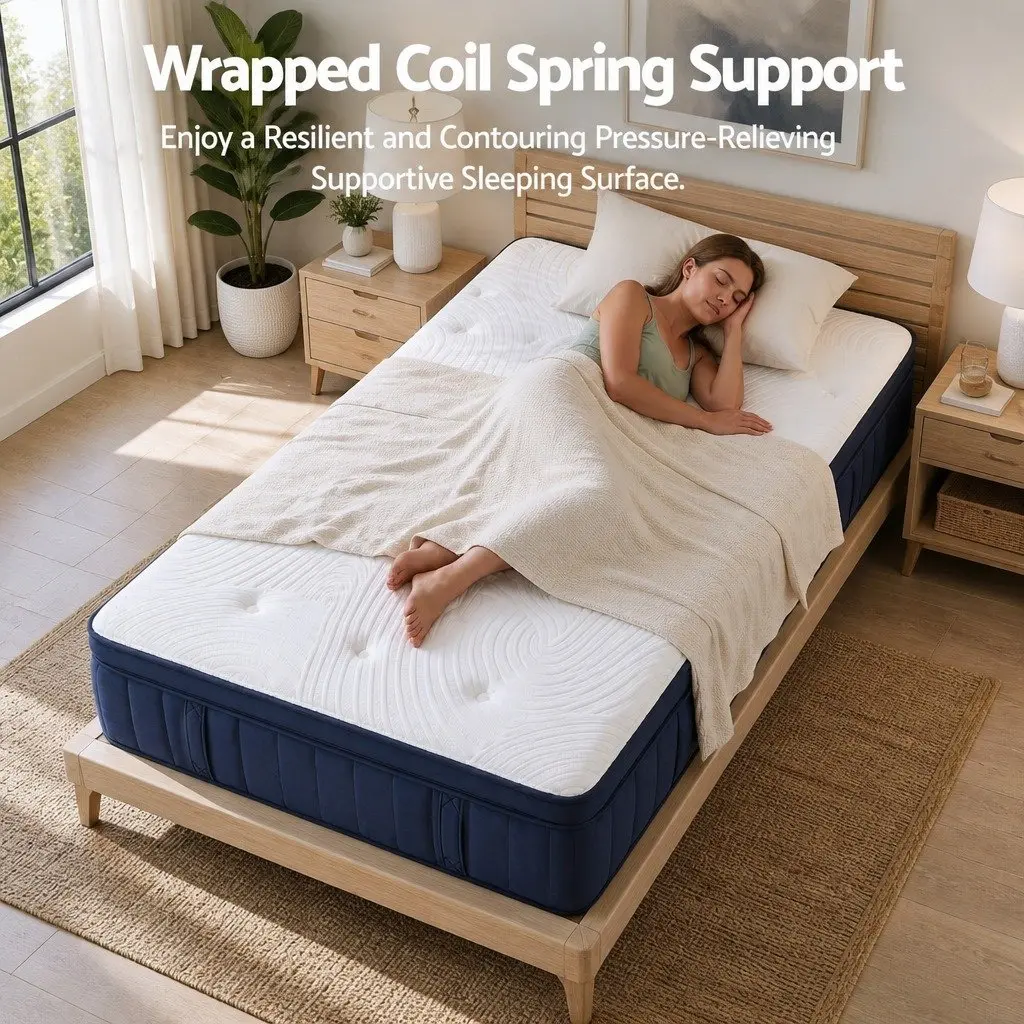 Queen Mattress Medium Firm 34cm Pocket Spring Hybrid Cooling Foam