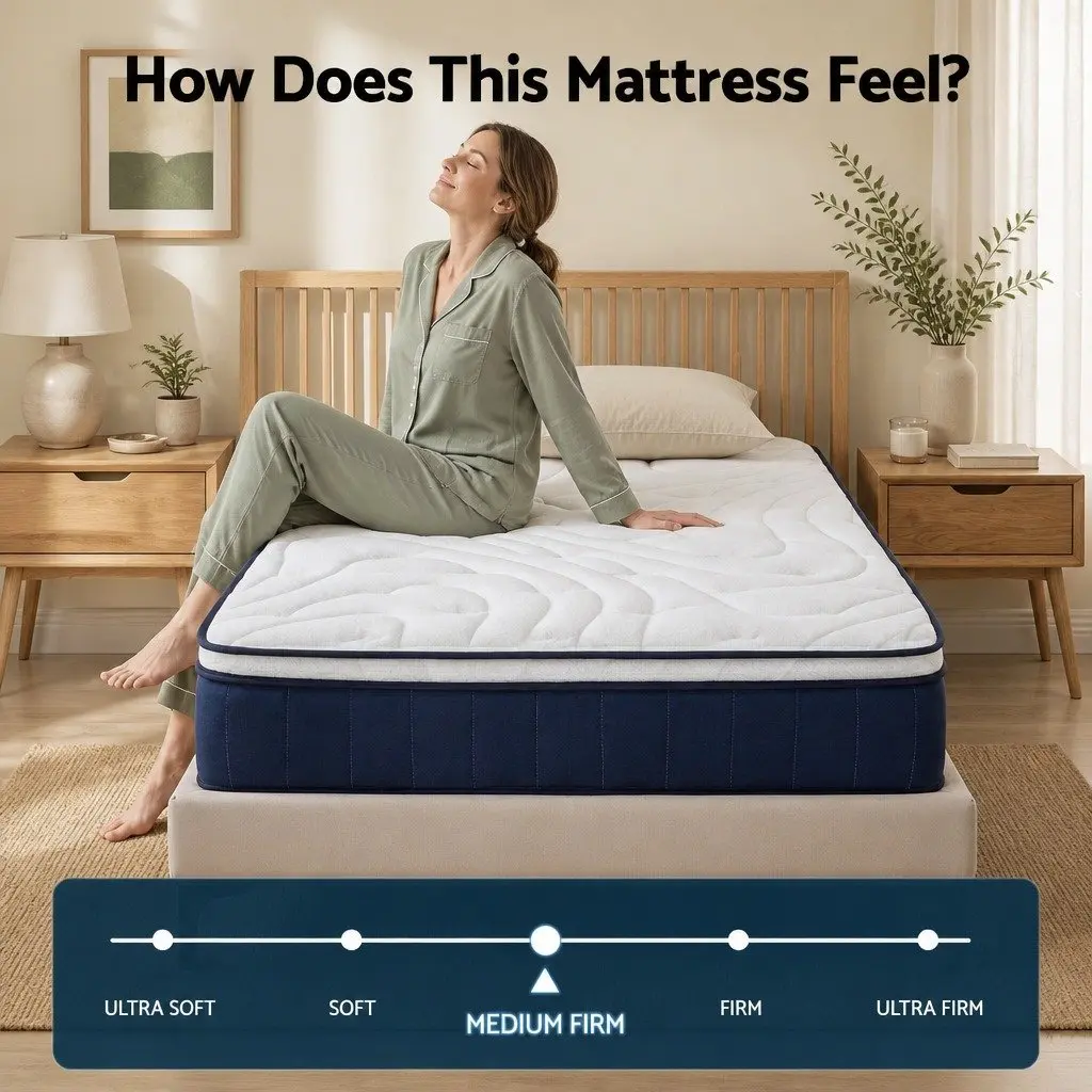 King Single Pocket Spring Mattress 30cm Medium Firm Hybrid with Latex Lumbar Support
