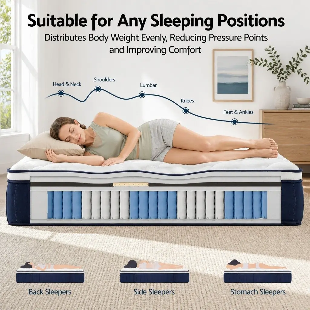 King Single Pocket Spring Mattress 30cm Medium Firm Hybrid with Latex Lumbar Support