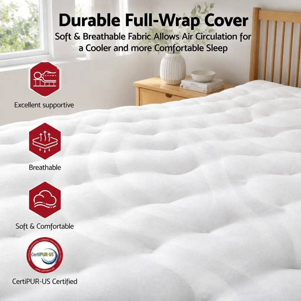 King Single Pocket Spring Mattress 30cm Medium Firm Hybrid with Latex Lumbar Support