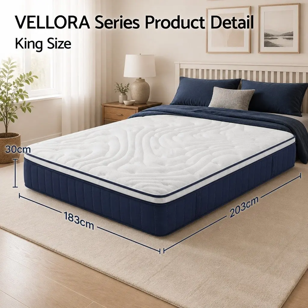 Hybrid Pocket Spring Mattress Medium Firm 30cm King Size with Lumbar Support and Comfort Layers