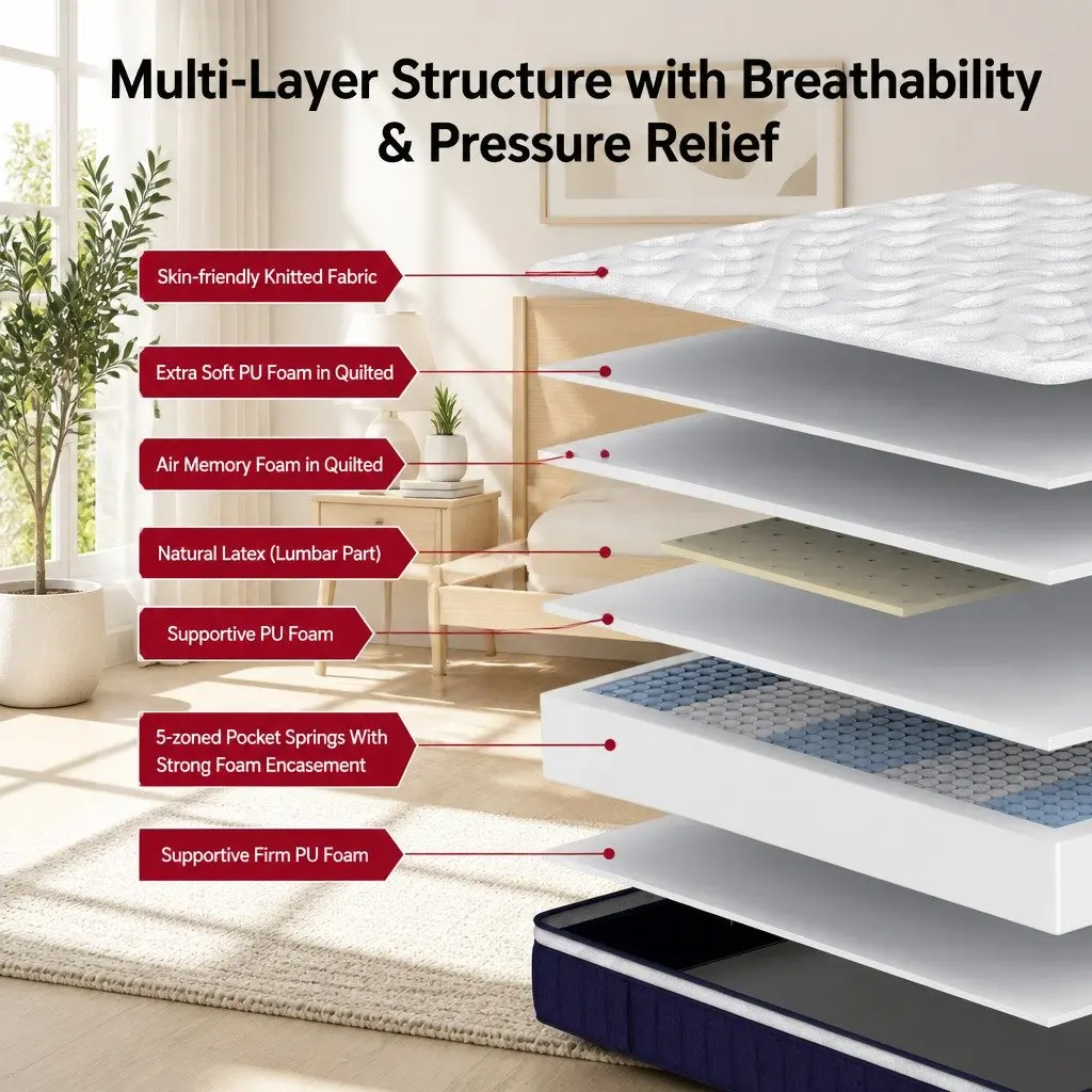 Hybrid Pocket Spring Mattress Medium Firm 30cm King Size with Lumbar Support and Comfort Layers