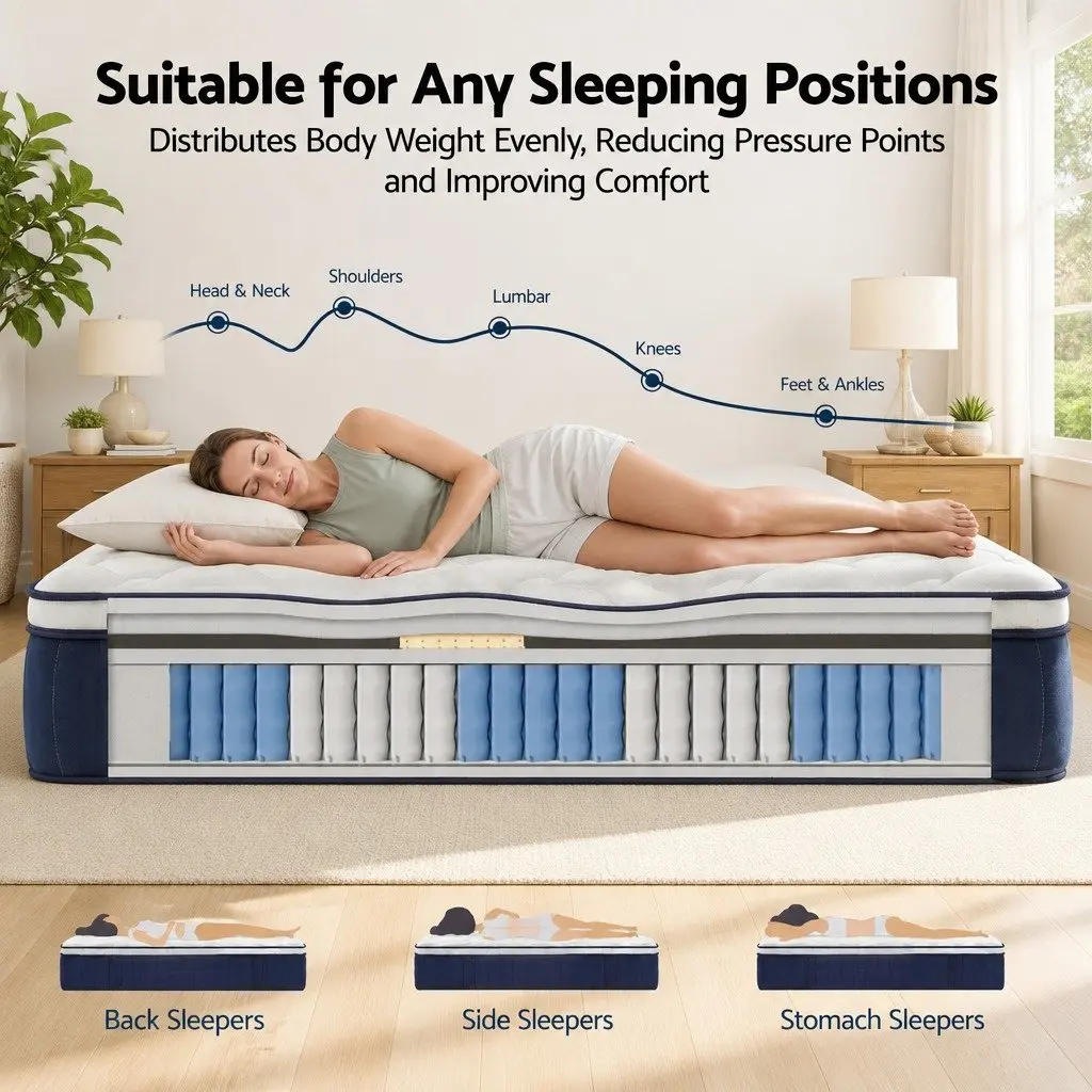 Hybrid Pocket Spring Mattress Medium Firm 30cm King Size with Lumbar Support and Comfort Layers