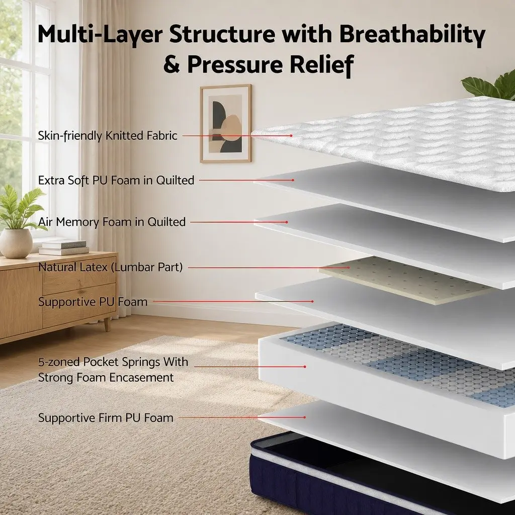Hybrid Mattress Medium Firm 30cm Pocket Spring with Lumbar Support