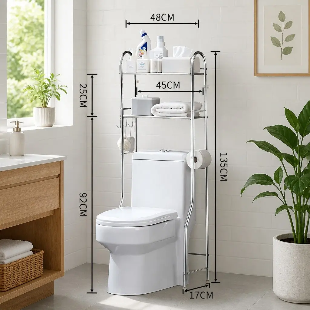 Over Toilet Storage Rack 2-Tier Silver Stainless Steel Bathroom Shelf Unit Organizer