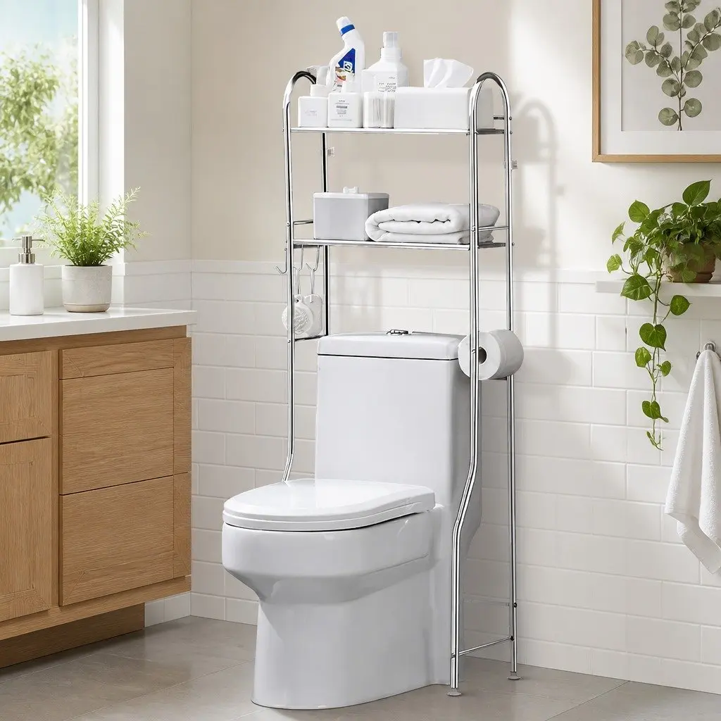 Over Toilet Storage Rack 2-Tier Silver Stainless Steel Bathroom Shelf Unit Organizer