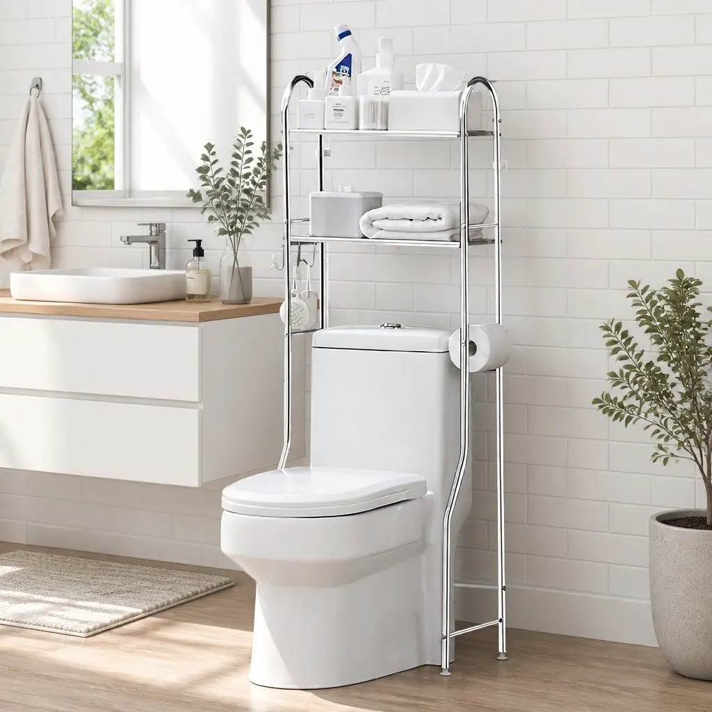 Over Toilet Storage Rack 2-Tier Silver Stainless Steel Bathroom Shelf Unit Organizer