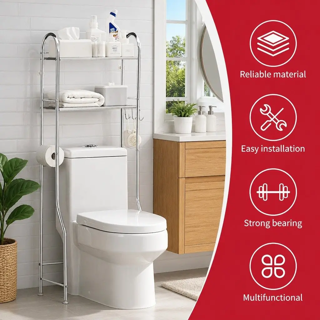 Over Toilet Storage Rack 2-Tier Silver Stainless Steel Bathroom Shelf Unit Organizer