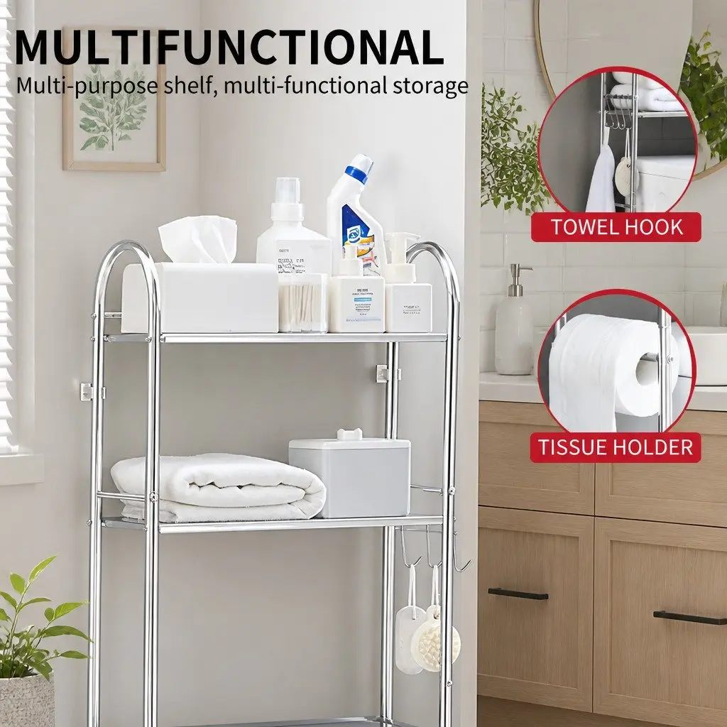 Over Toilet Storage Rack 2-Tier Silver Stainless Steel Bathroom Shelf Unit Organizer
