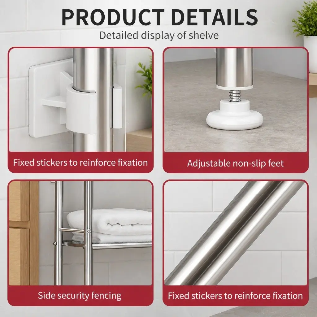 Over Toilet Storage Rack 2-Tier Silver Stainless Steel Bathroom Shelf Unit Organizer