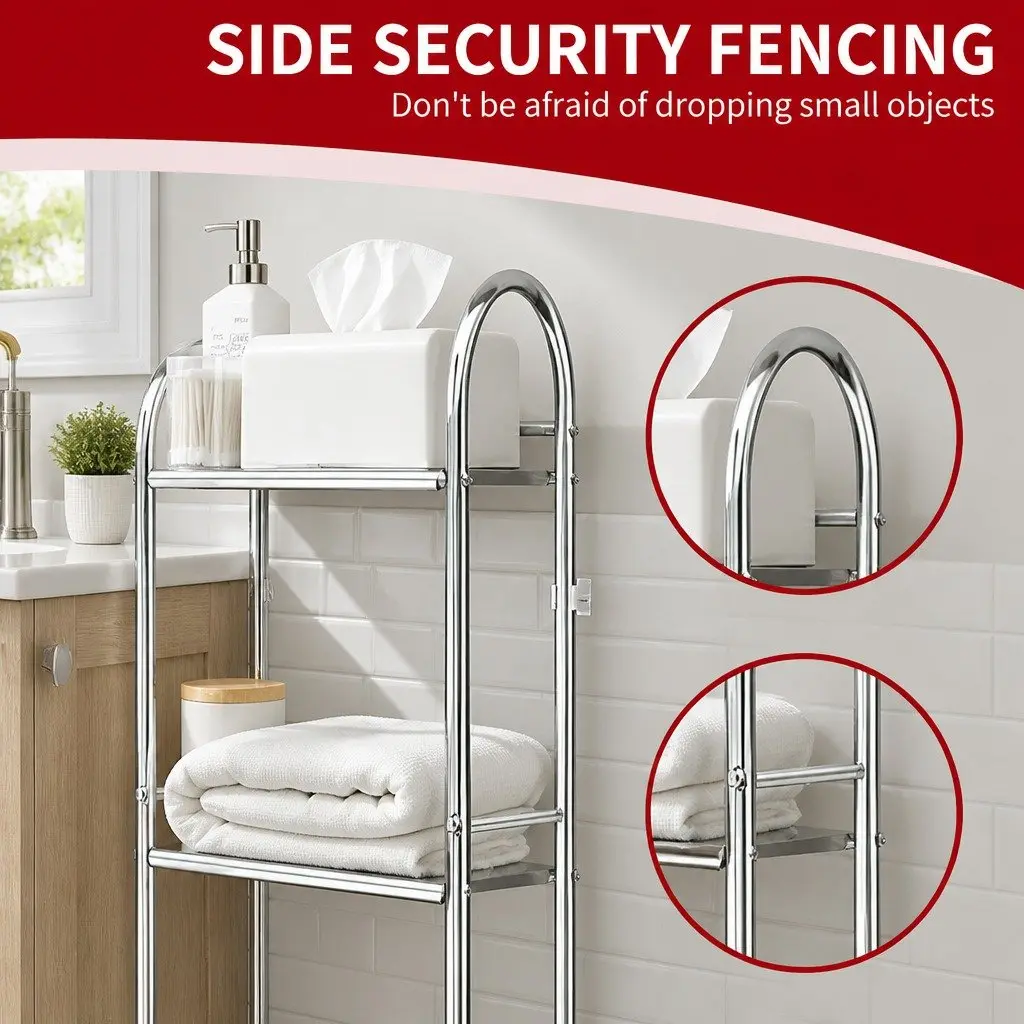 Over Toilet Storage Rack 2-Tier Silver Stainless Steel Bathroom Shelf Unit Organizer
