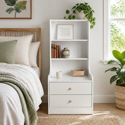 Warm White 3-Shelf Nightstand Storage Cabinet