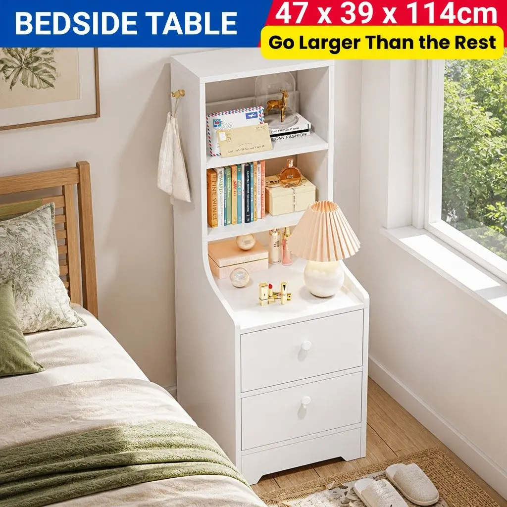 Warm White 3-Shelf Nightstand Storage Cabinet