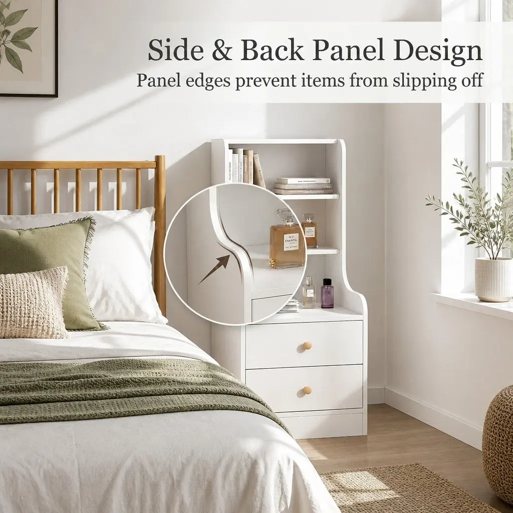 Warm White 3-Shelf Nightstand Storage Cabinet