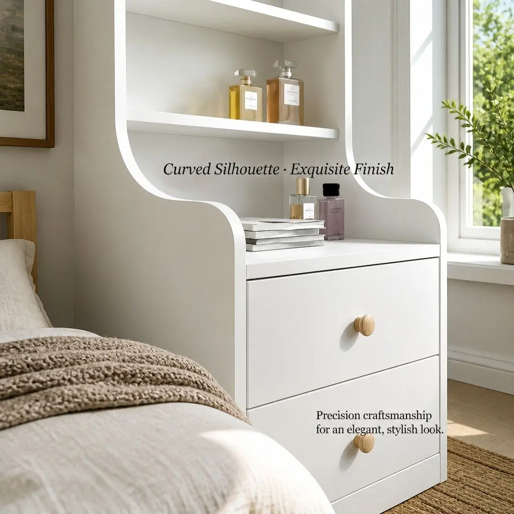 Warm White 3-Shelf Nightstand Storage Cabinet