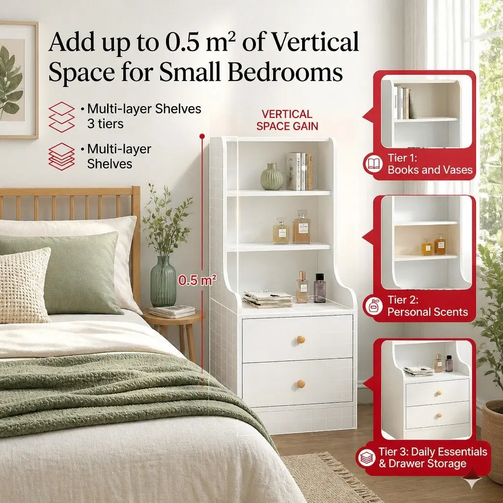 Warm White 3-Shelf Nightstand Storage Cabinet
