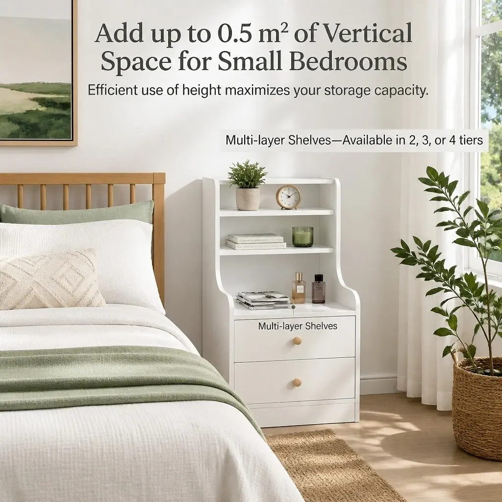Sleek White Bedside Table with 2 Drawers and 2 Open Shelves 83x32x60cm