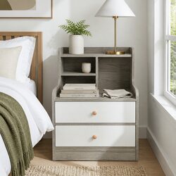 Nordic-Style Light Gray Wood Grain Bedside Table