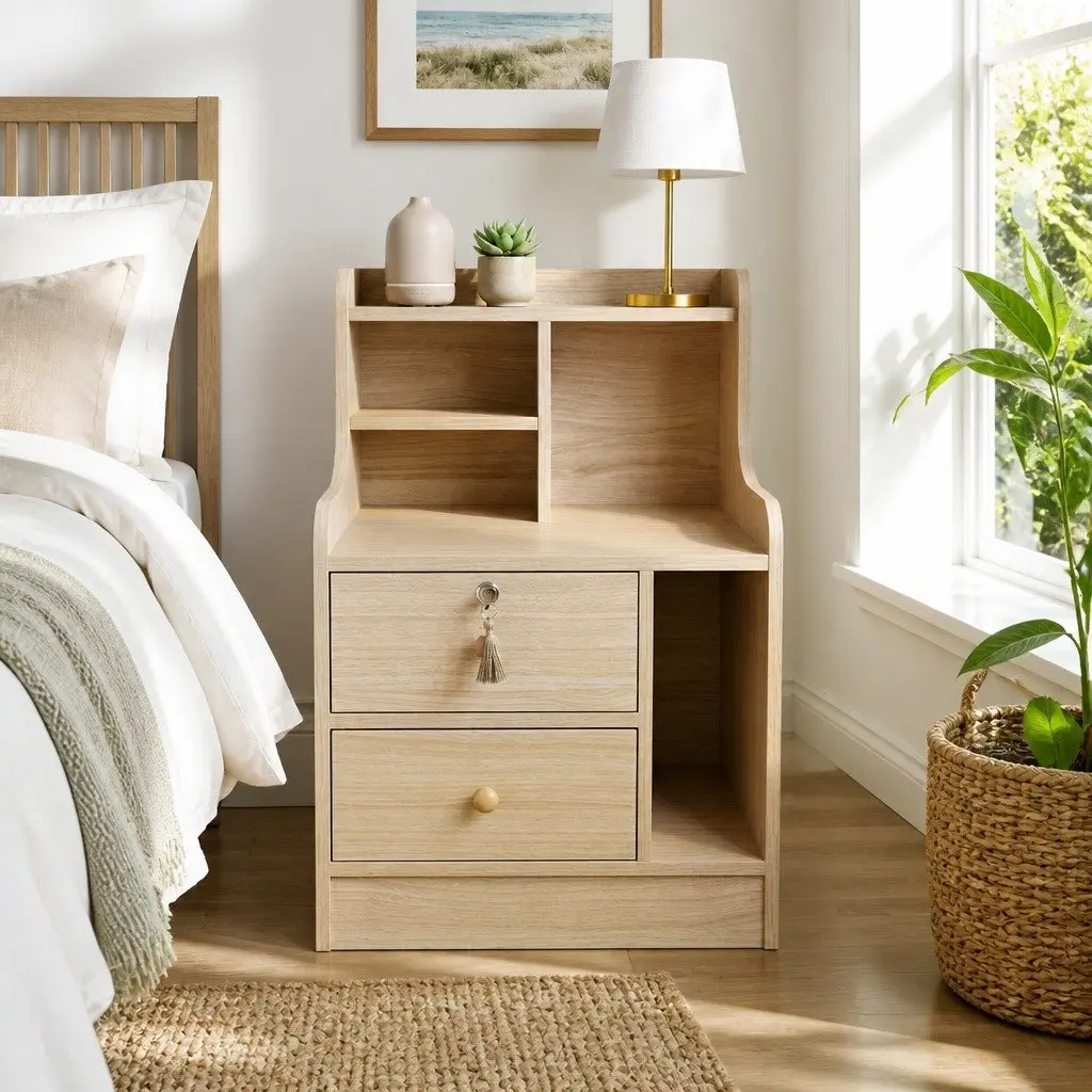 Nordic Style Nightstand with Drawer and Open Shelf