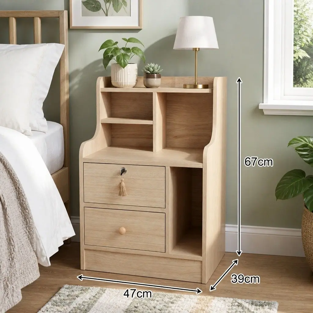Nordic Style Nightstand with Drawer and Open Shelf