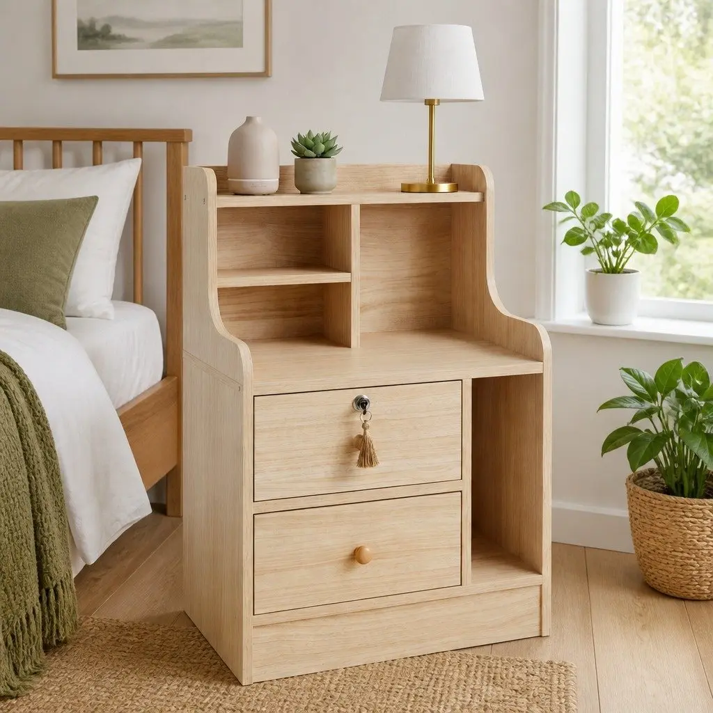 Nordic Style Nightstand with Drawer and Open Shelf