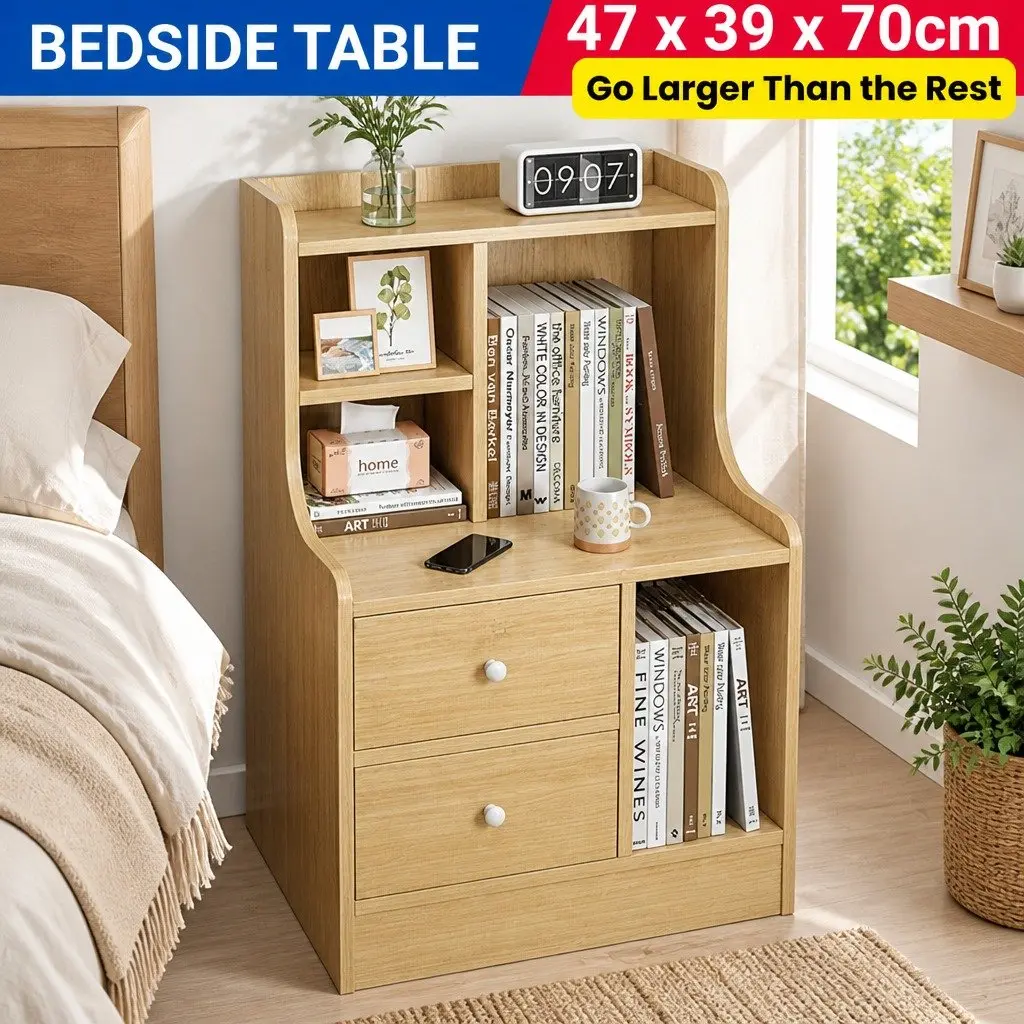 Nordic Style Nightstand with Drawer and Open Shelf