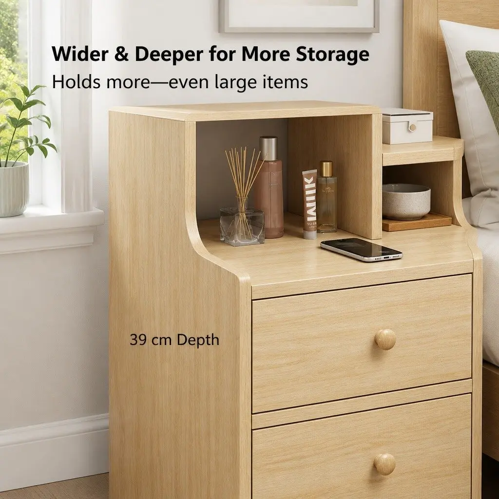 Nordic Style Nightstand with Drawer and Open Shelf