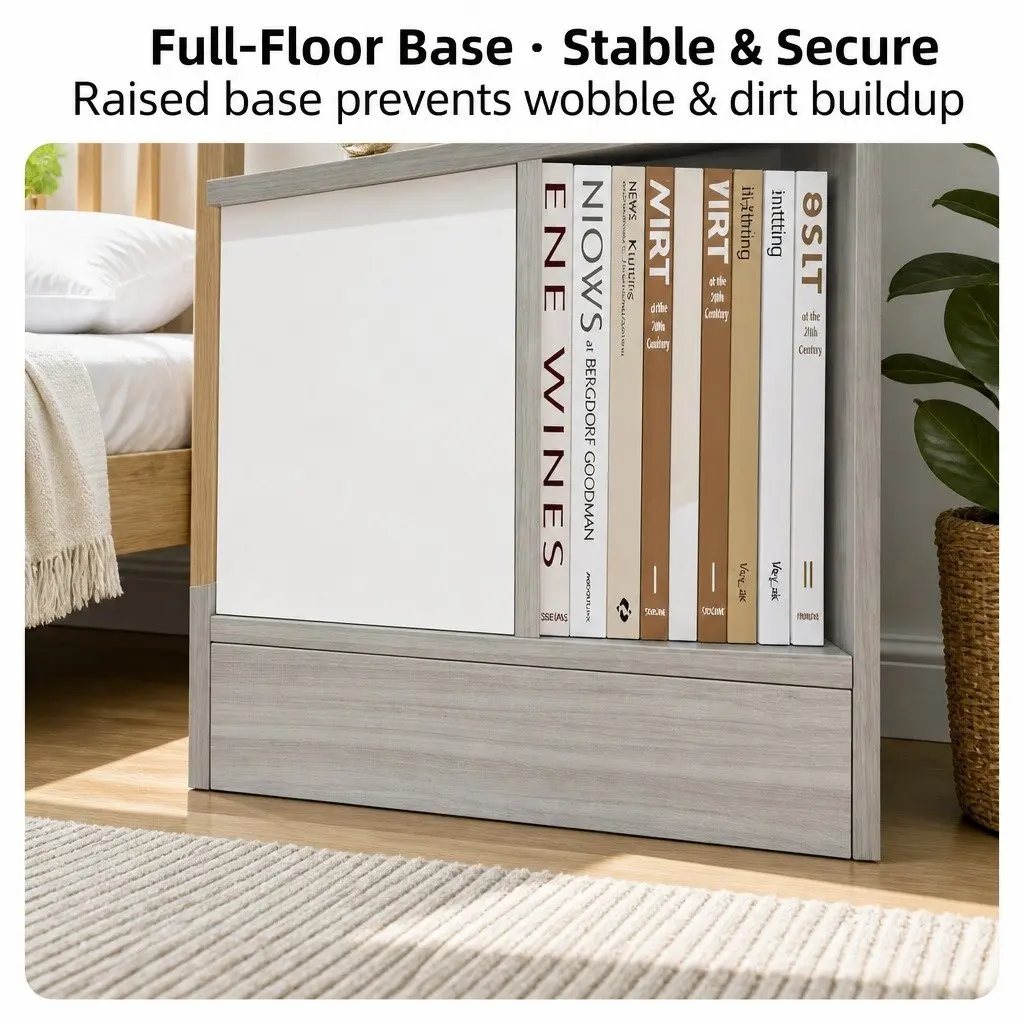 Light Gray Bedside Table Nightstand with 2 Drawers and Open Shelf Storage 70cm