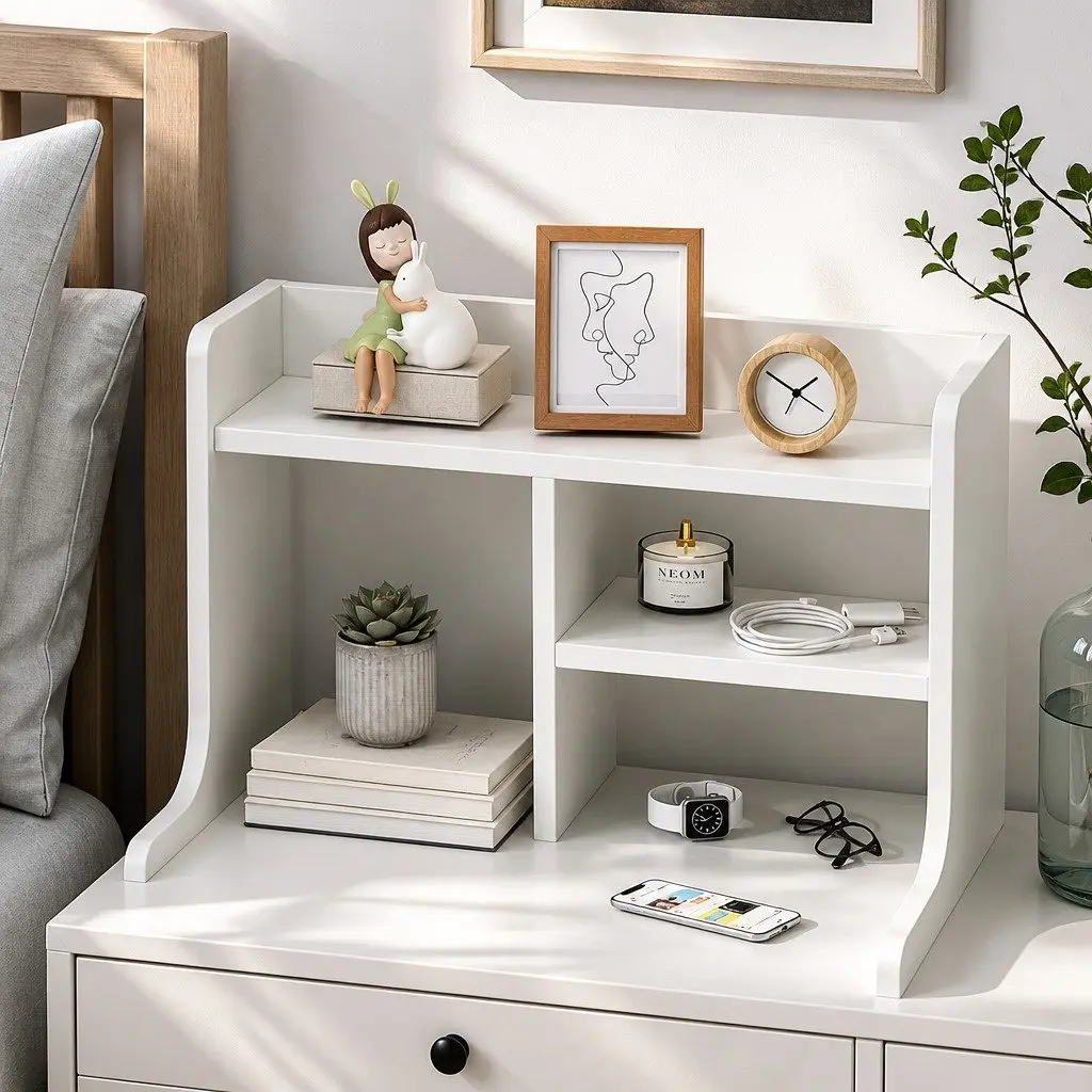 White Wooden Nightstand with Drawers and Storage