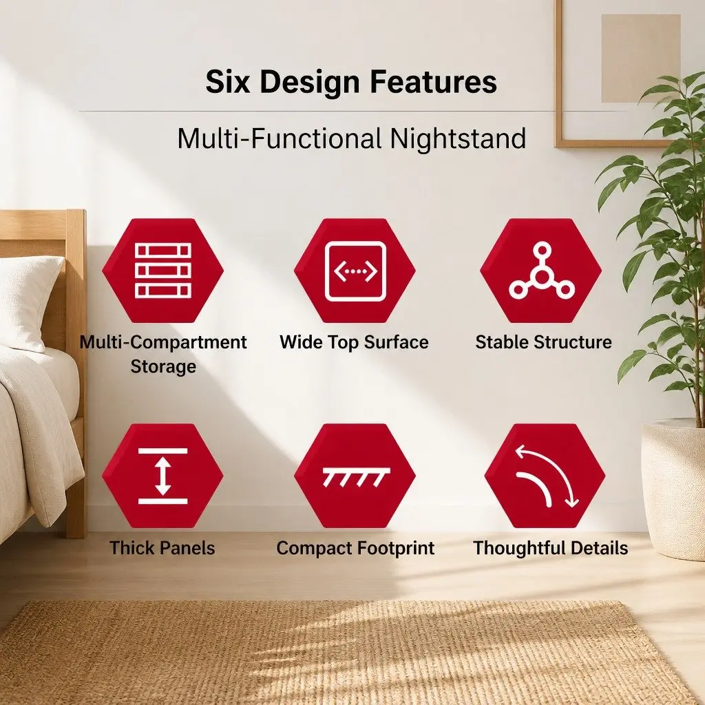 Scandinavian Bedside Table Nightstand 47 cm with 2 Drawers and Open Shelf