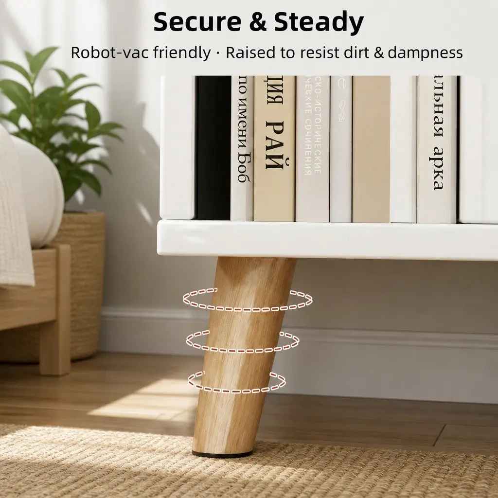 Scandinavian Bedside Table Nightstand 47 cm with 2 Drawers and Open Shelf