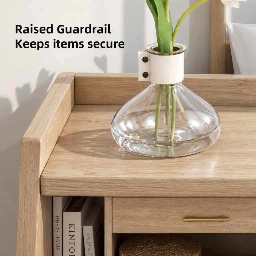 Scandinavian Bedside Table Nightstand 47 cm with 2 Drawers and Open Shelf