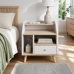 Nordic-Style White Bedside Table with Open Shelves