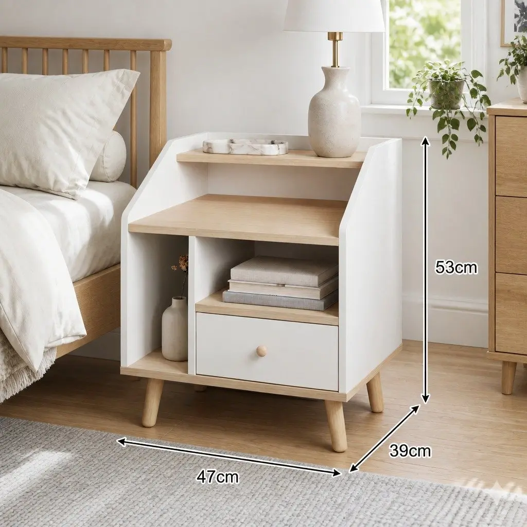 Nordic-Style White Bedside Table with Open Shelves