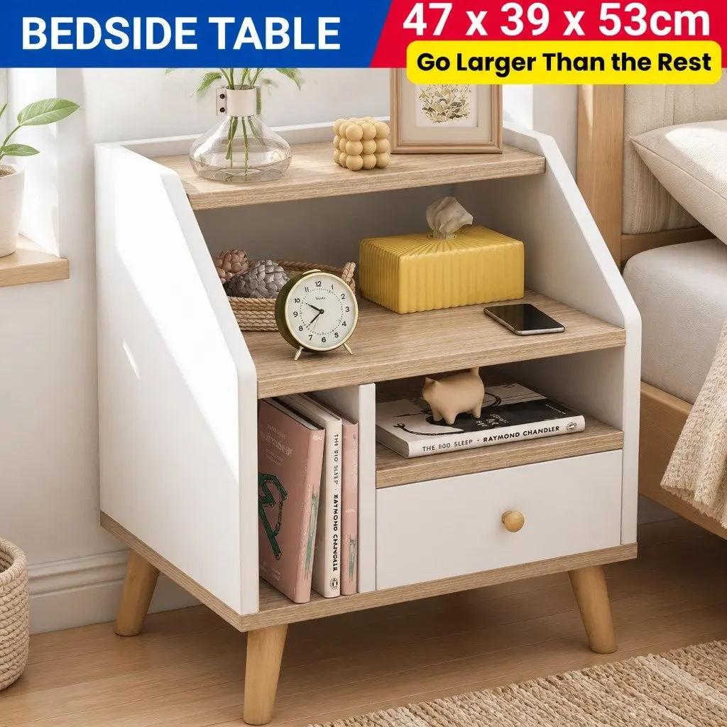 Nordic-Style White Bedside Table with Open Shelves