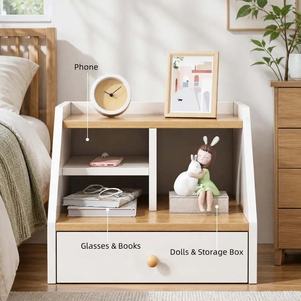 Nordic-Style White Bedside Table with Open Shelves