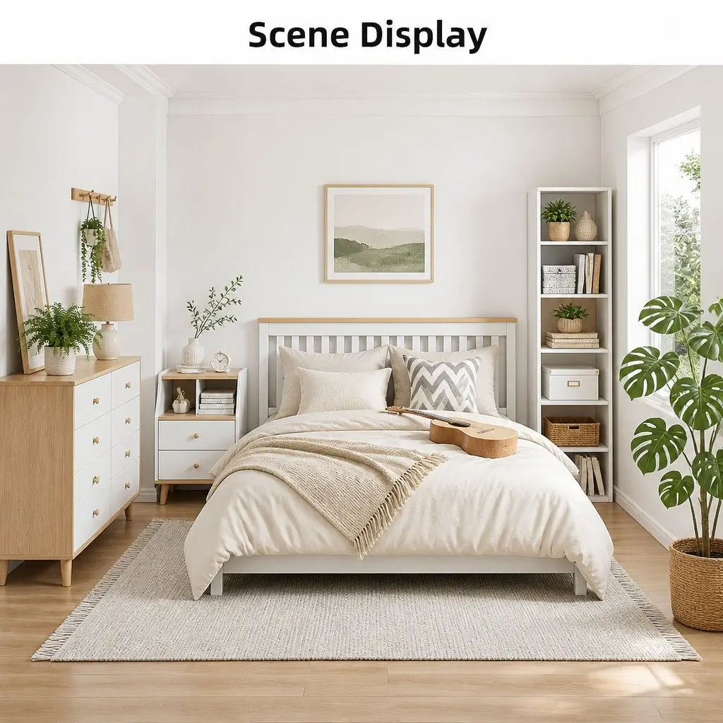 Nordic-Style White Bedside Table with Open Shelves