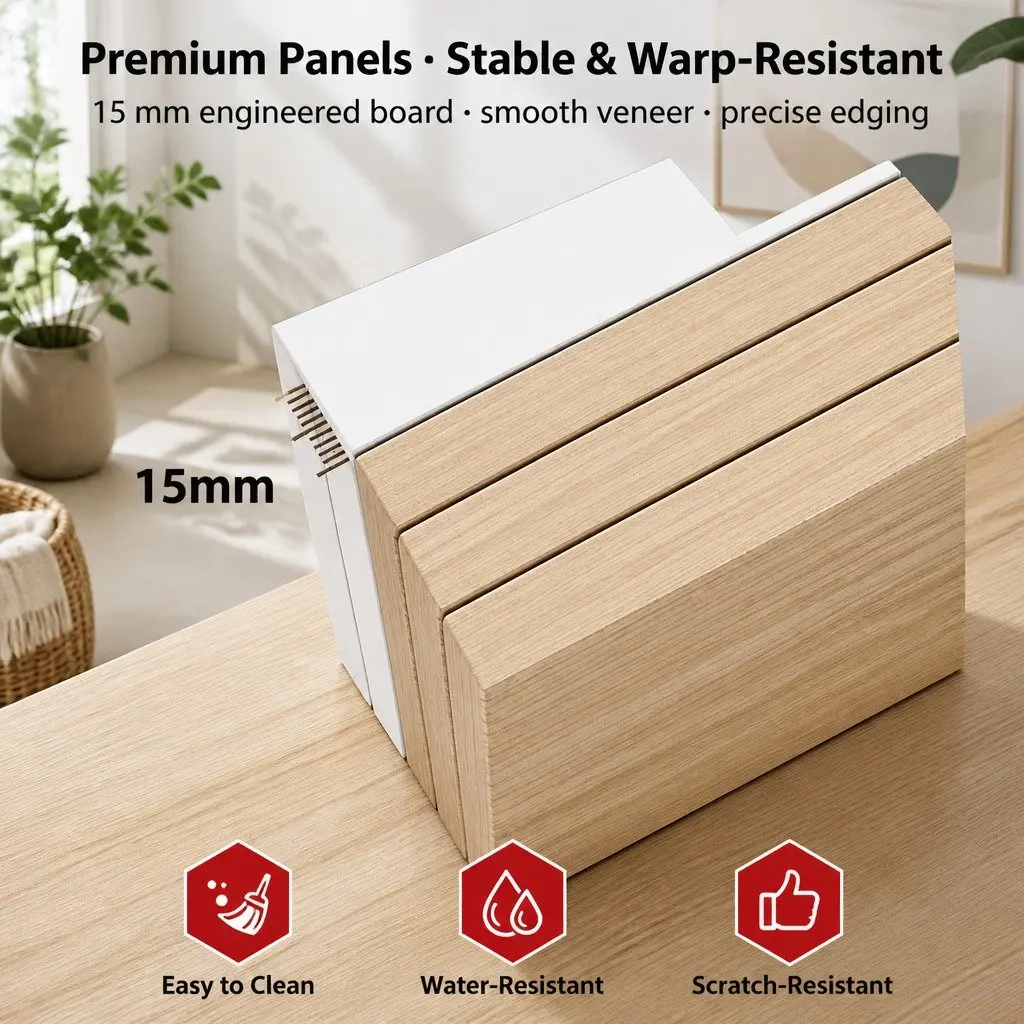 White Wood Bedside Table Nightstand with 2 Drawers and Open Storage, 47 cm