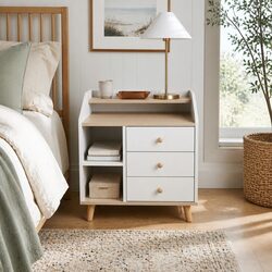 Nordic-Style White Wood 3-Tier Bedside Table