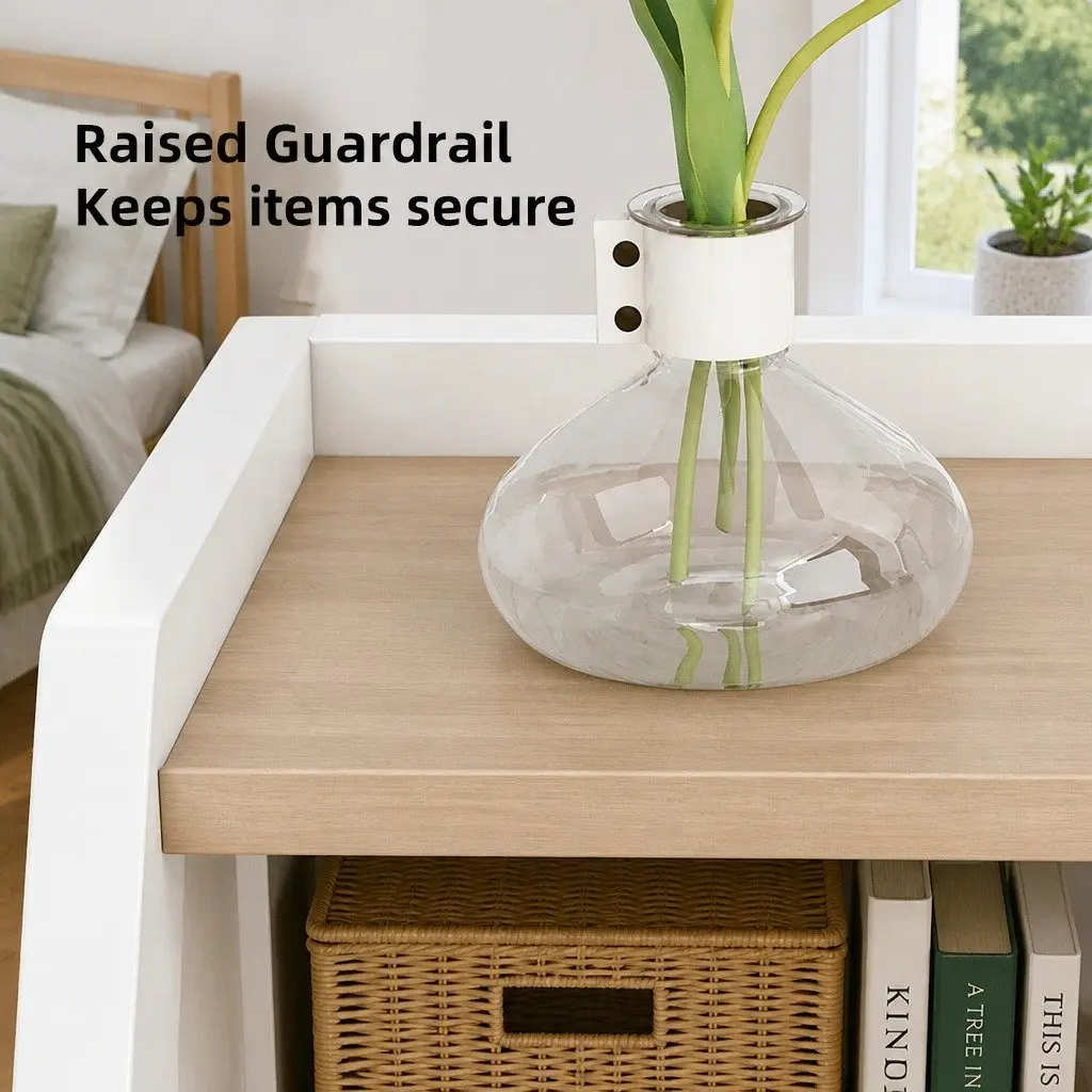 Nordic-Style White Wood 3-Tier Bedside Table