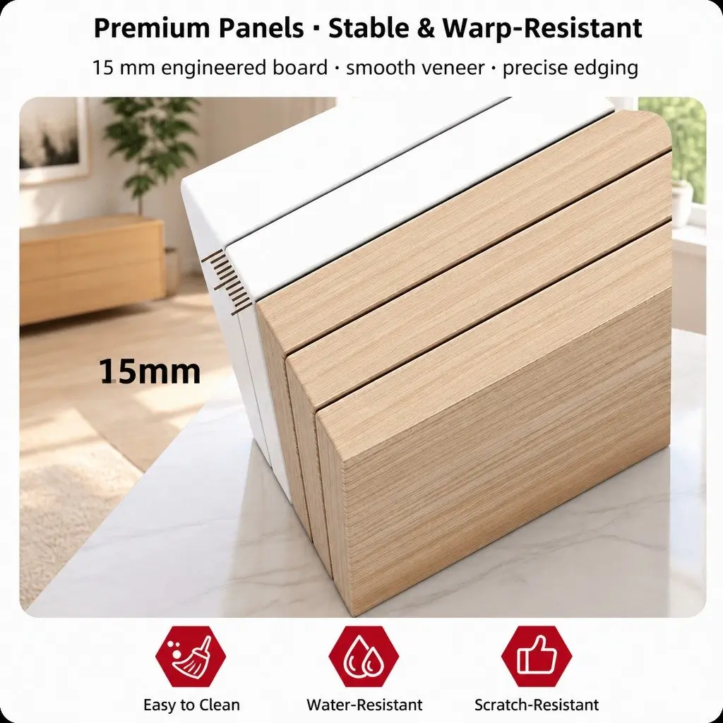 Nordic-Style White Wood 3-Tier Bedside Table