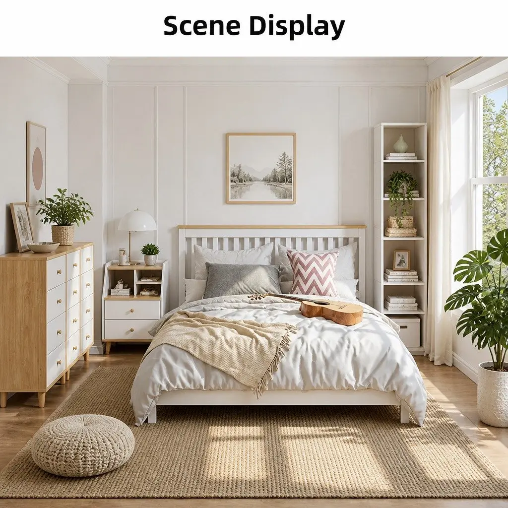 Nordic-Style White Wood 3-Tier Bedside Table