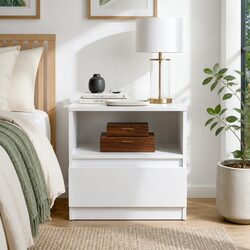 Warm White Compact Bedside Table with Drawer