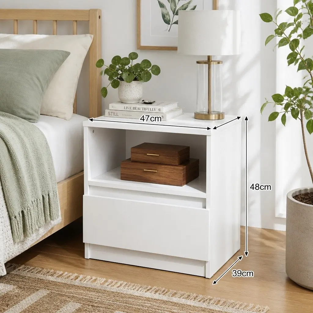 Warm White Compact Bedside Table with Drawer