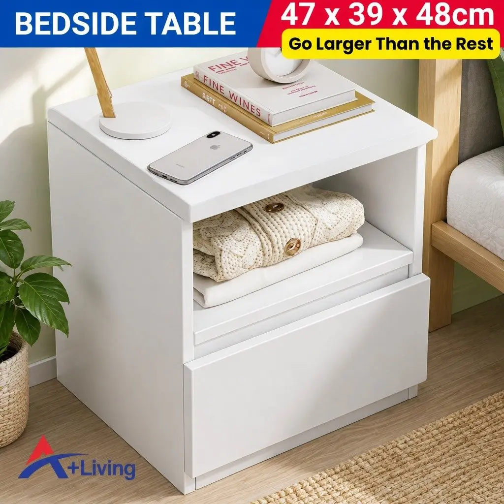 Warm White Compact Bedside Table with Drawer