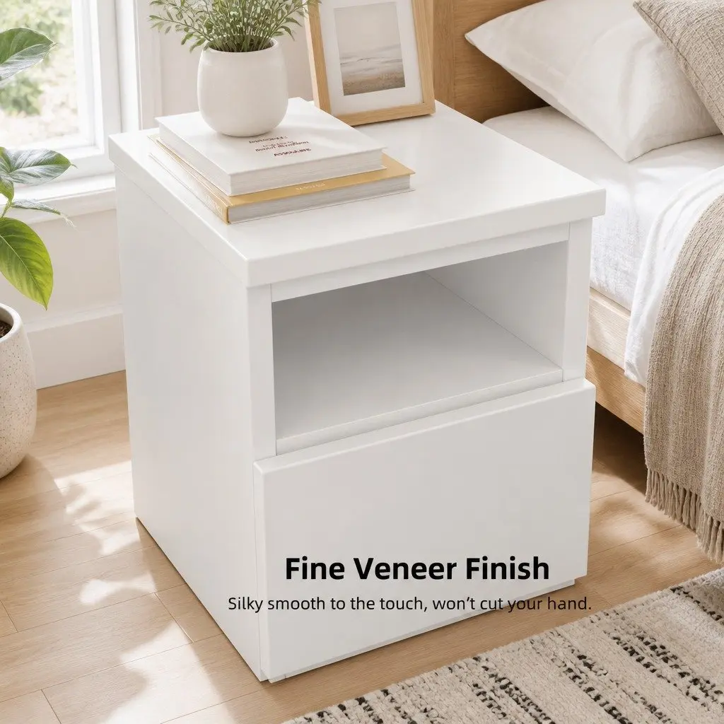 Warm White Compact Bedside Table with Drawer