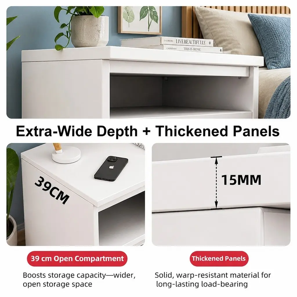 Warm White Compact Bedside Table with Drawer