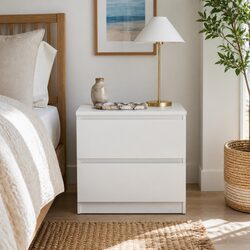 Warm White Double Drawer Bedside Table