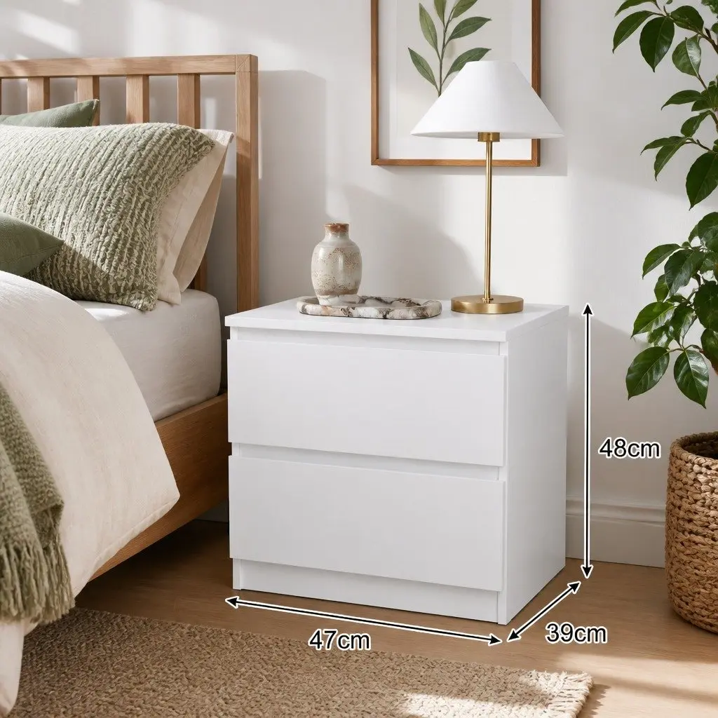 Warm White Double Drawer Bedside Table