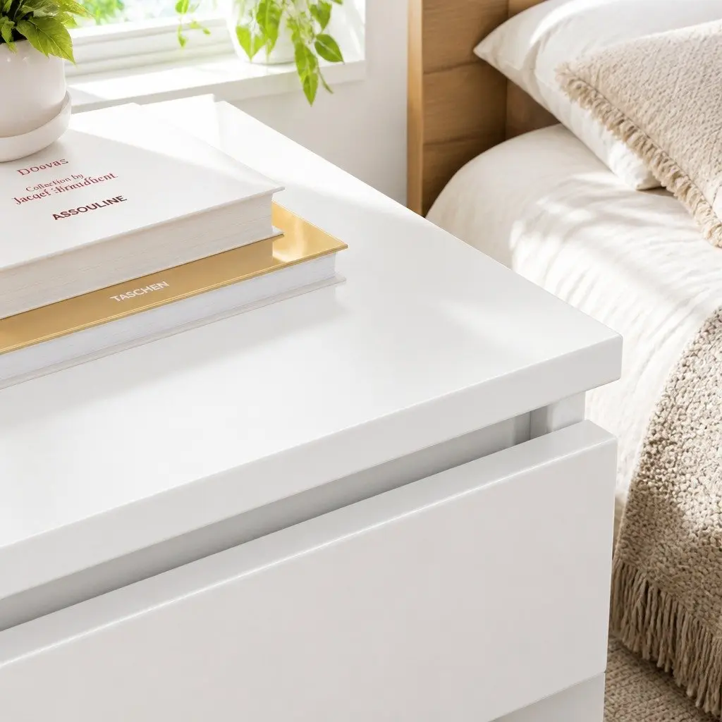 Warm White Double Drawer Bedside Table